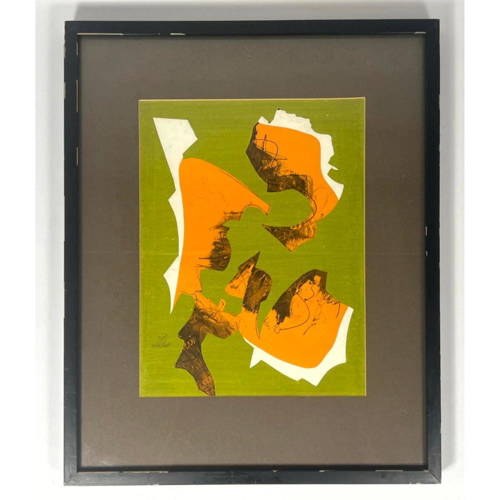 William Horace Littlefield comparable auction result: william horace littlefield lithograph print incident in green and orange