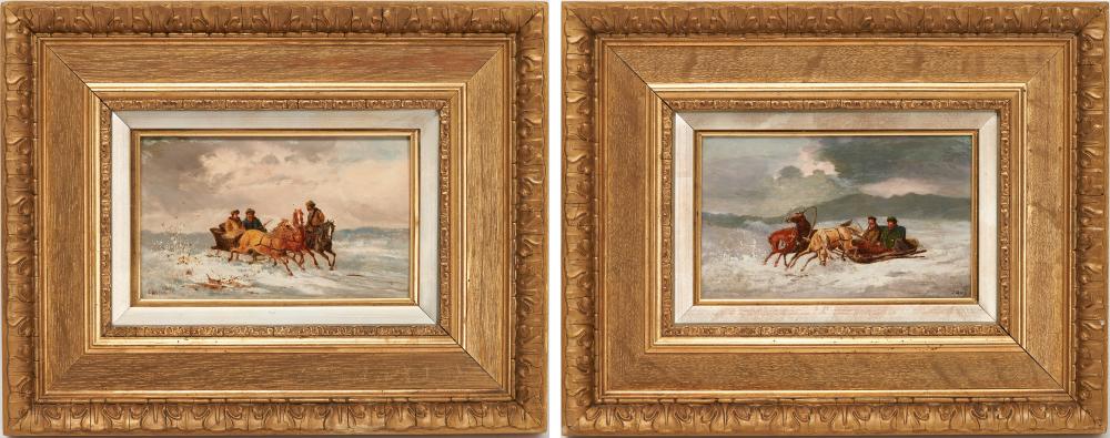 Jan Wolski comparable auction result: jan wolski pair of oil on board troika snow scene paintings