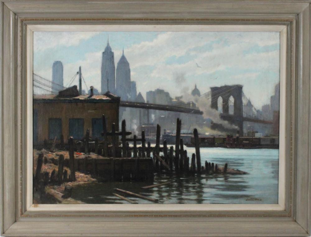 Junius Allen comparable auction result: junius allen oil on canvas brooklyn bridge