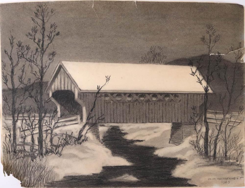 Walter M. Westervelt comparable auction result: walter m westervelt drawing covered bridge