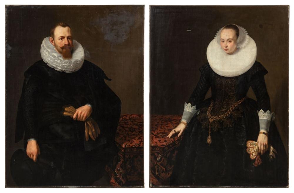 Jan van Ravesteyn comparable auction result: portraits of a man and of a lady portraits d un homme et une femme