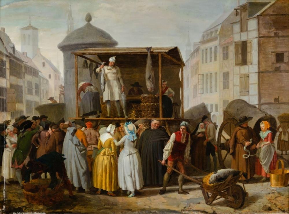 Léonard Defrance comparable auction result: the fish market le march aux poissons