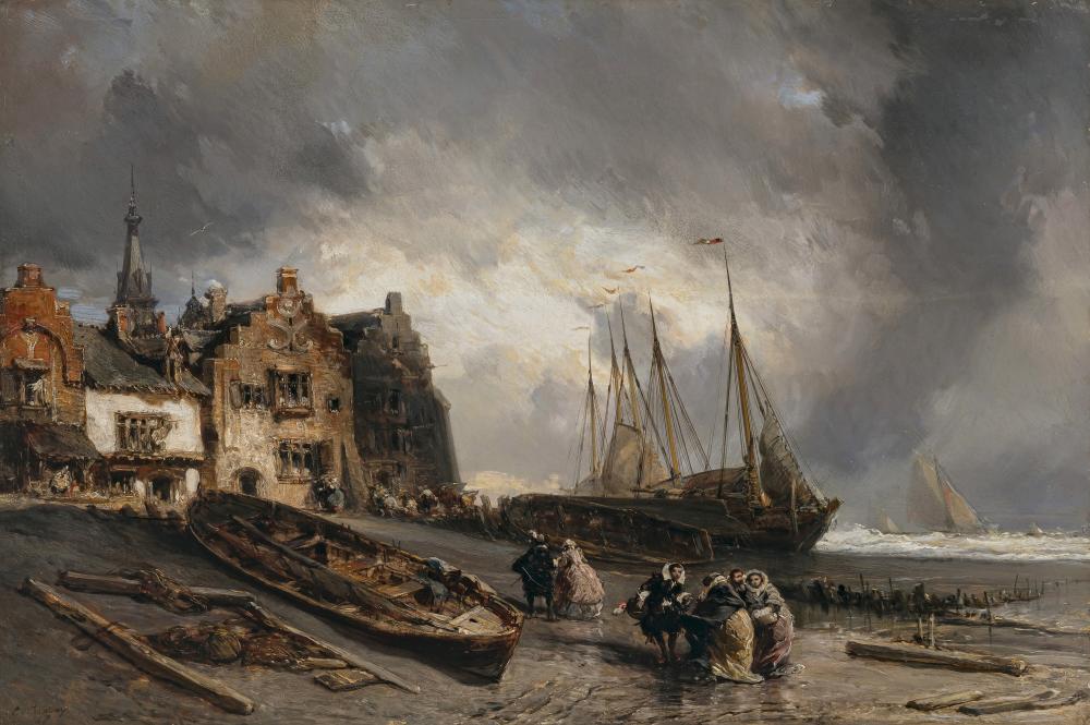Eugène-François-Adolphe Deshayes comparable auction result: eug ne louis gabriel eug ne isabey harbour scene with ships and figures