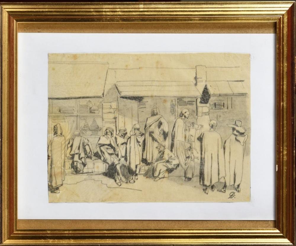 Adrien Dauzats comparable auction result: adrien dauzats bordeaux 1804 paris 1868 attribu sc ne de march orientale crayon noir