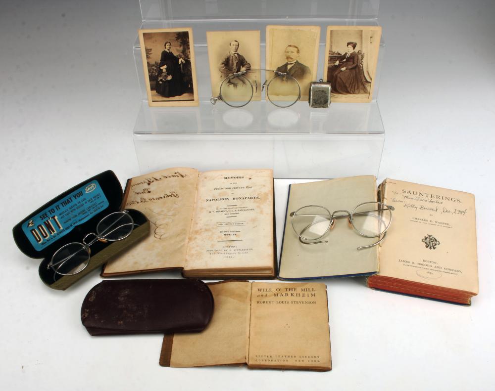 ANTIQUE EPHEMERA LOT CABINET CARDS, EYEGLASSES, BONAPARTE BOOK sold by Converse Auctions, lot 405 — auction record photograph