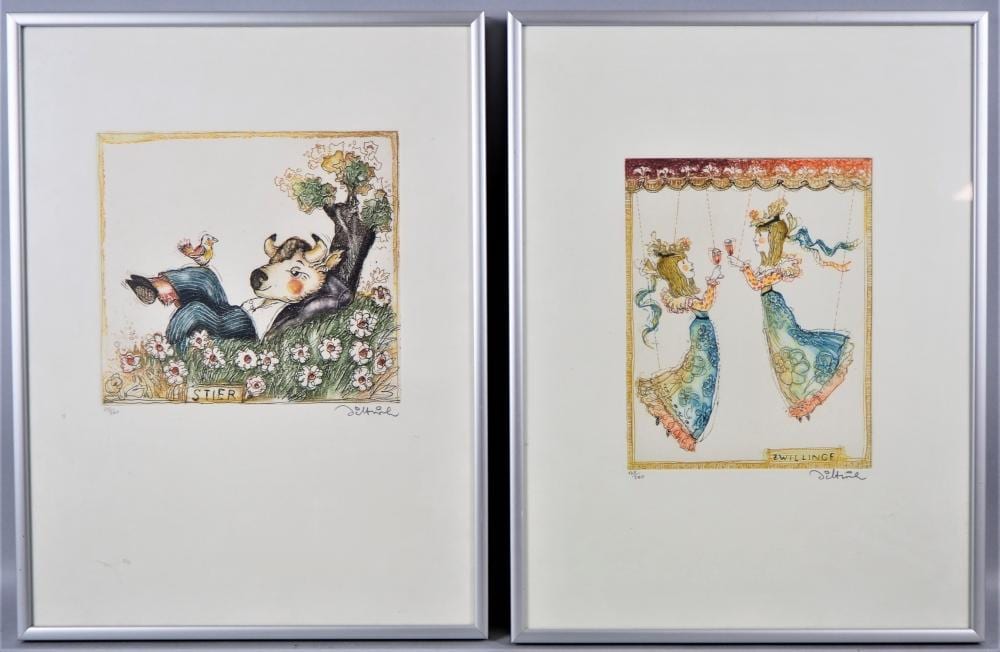 Simon Dittrich comparable auction result: simon dittrich b 1940 two color lithographs zodiac signs gemini and taurus 1991