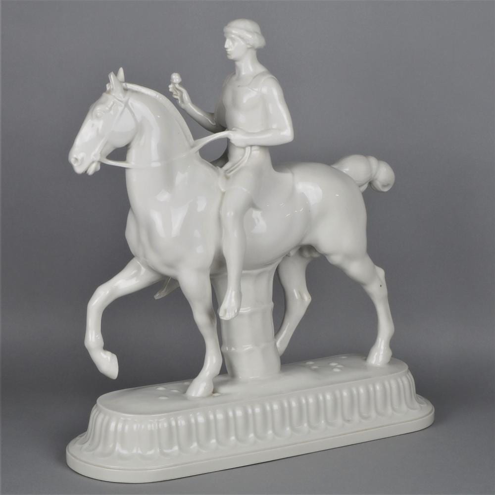 adolph amberg porcelain figure kpm berlin the groom on horseback as a roman warrior from the wedding procession 1910 · Auktionshaus Wersching · 2023-06-17 Adolph Amberg comparable auction result: adolph amberg porcelain figure kpm berlin the groom on horseback as a roman warrior from the wedding procession 1910