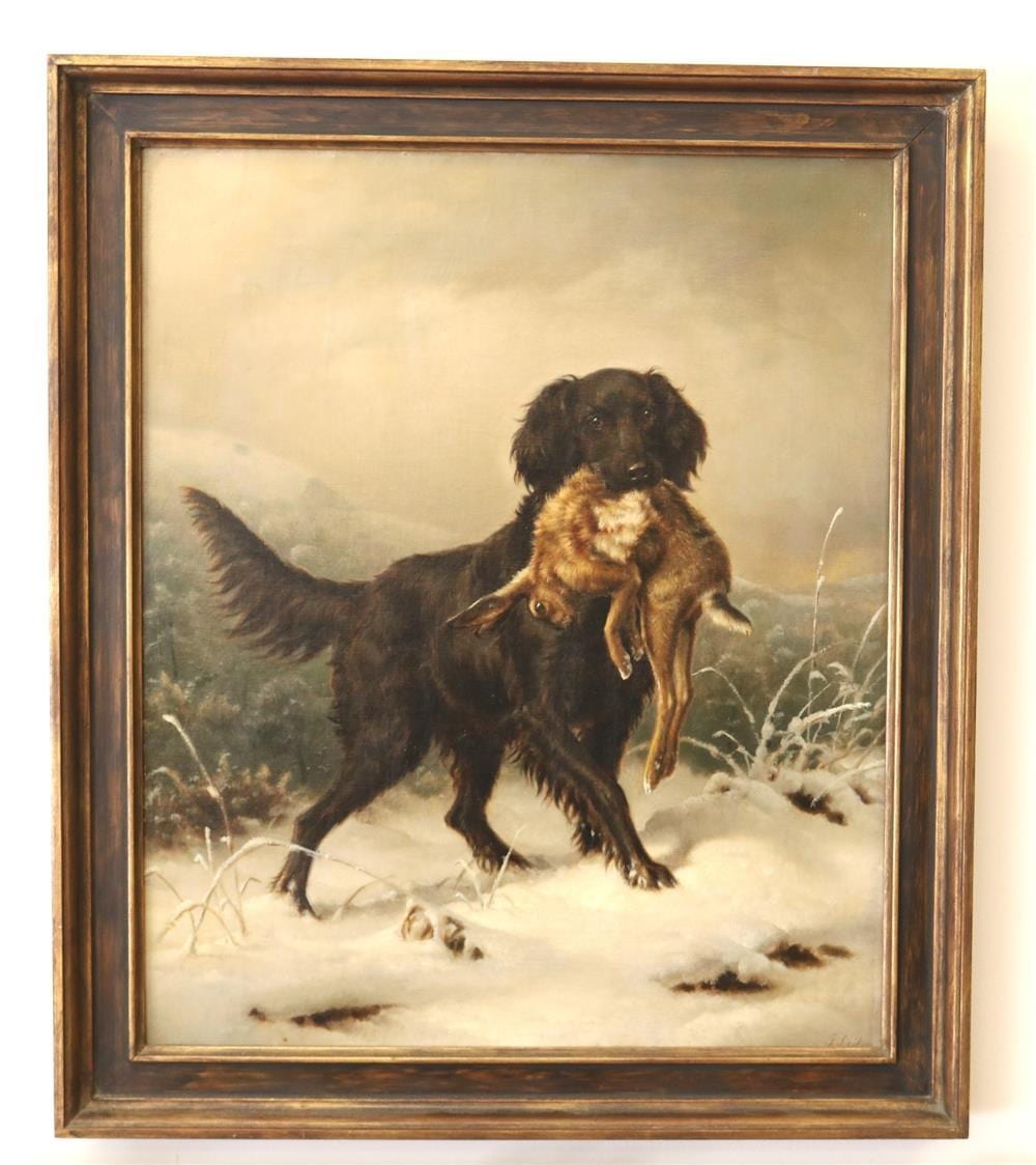Johannes Deiker comparable auction result: johannes deiker german 1822 1895 setter mit beute setter with prey oil on canvas signed lower right hand corner framed
