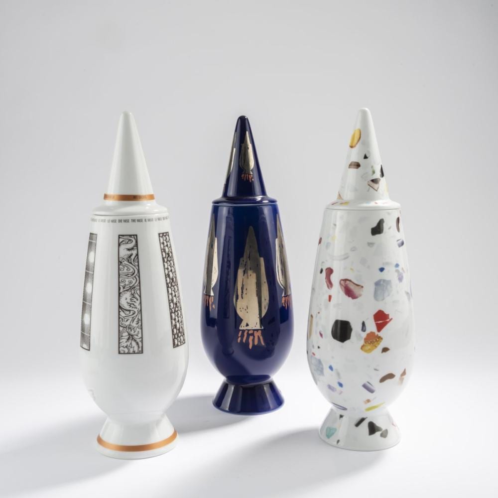 nigel coates shiro kuramata and hannes wettstein three covered vases from the 100 make up series 1992 · Quittenbaum Kunstauktionen GmbH · 2023-06-27 Nigel Coates comparable auction result: nigel coates shiro kuramata and hannes wettstein three covered vases from the 100 make up series 1992