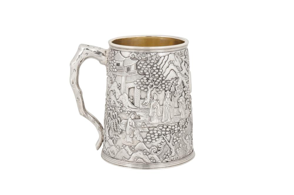 A fine mid-19th century Chinese Export silver mug, Canton circa 1850 mark of Cutshing sold by Chiswick Auctions, lot 160 — auction record photograph