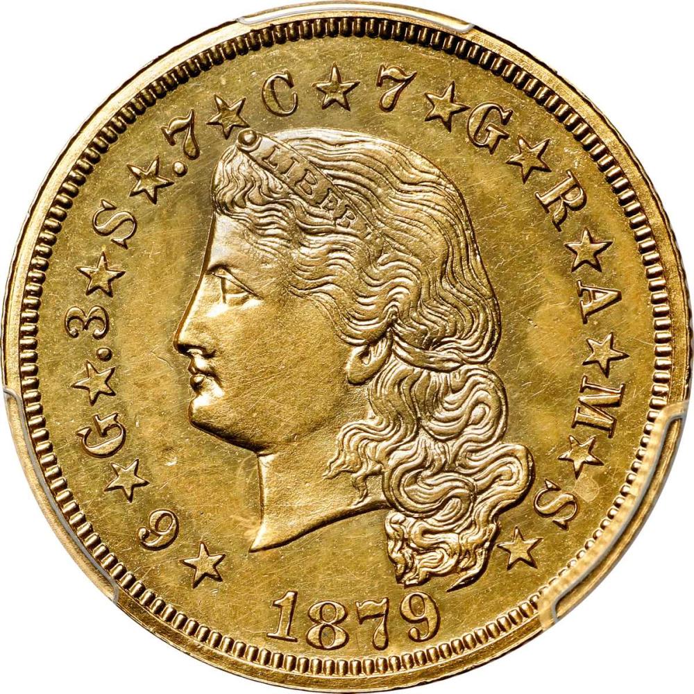 1879 Four-Dollar Gold Stella. Flowing Hair. Judd-1635, Pollock-1833, JD-1. Rarity-3. Gold. Reeded Edge. Proof-61 (PCGS). sold by Stack's Bowers Galleries, lot 2066 — auction record photograph