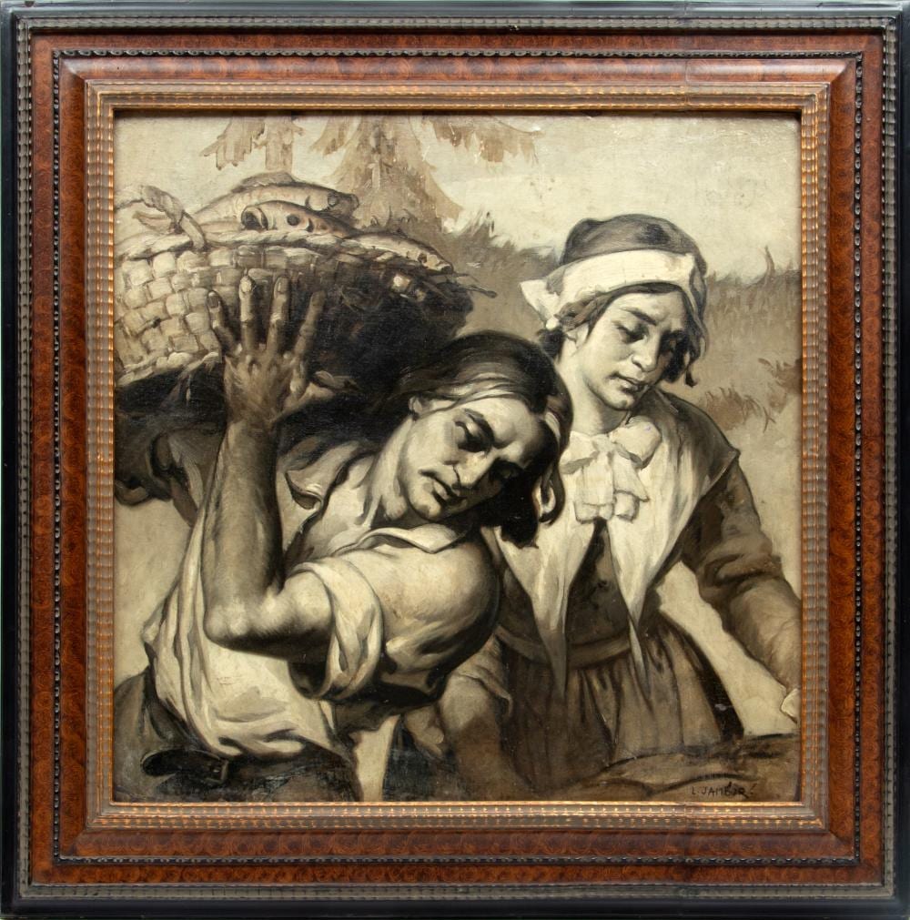 Louis Jambor comparable auction result: louis jambor hungarian american 1884 1955 oil on canvas mounted to board fishmongers h 29 w 29