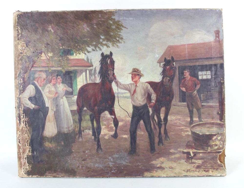 Oscar Theodore Jackman comparable auction result: oscar theodore jackman oil painting of a western horse trader