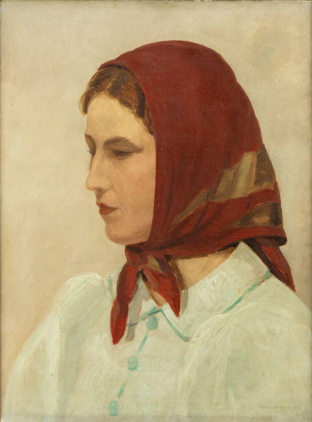 Jan Willem Hendrik Witjens comparable auction result: willem witjens 1884 1962 portret van een vrouw met rode hoofddoek