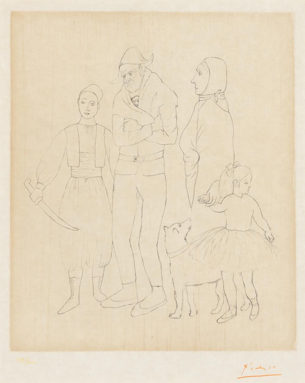 After Pablo Picasso LA FAMILLE DES SALTIMBANQUES Etching, framed sold by DOYLE Auctioneers & Appraisers, lot 633 — auction record photograph