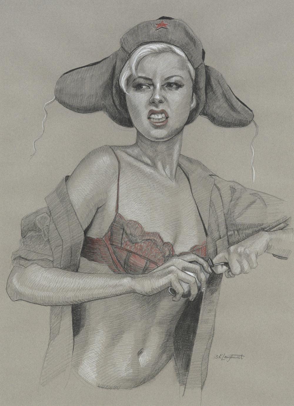 Kathrin Longhurst comparable auction result: kathrin longhurst born 1971 grenade girl 2013 mixed media on paper 73 5 x 53cm