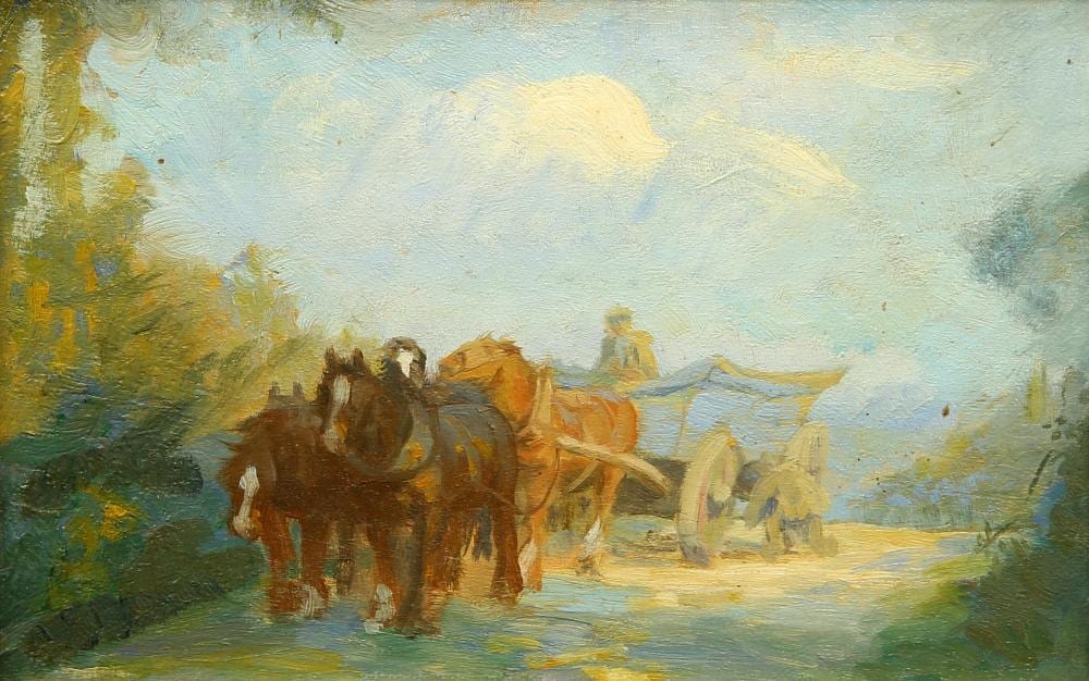 Donald Wood comparable auction result: donald wood 1889 1953 horse drawn cart on a lane