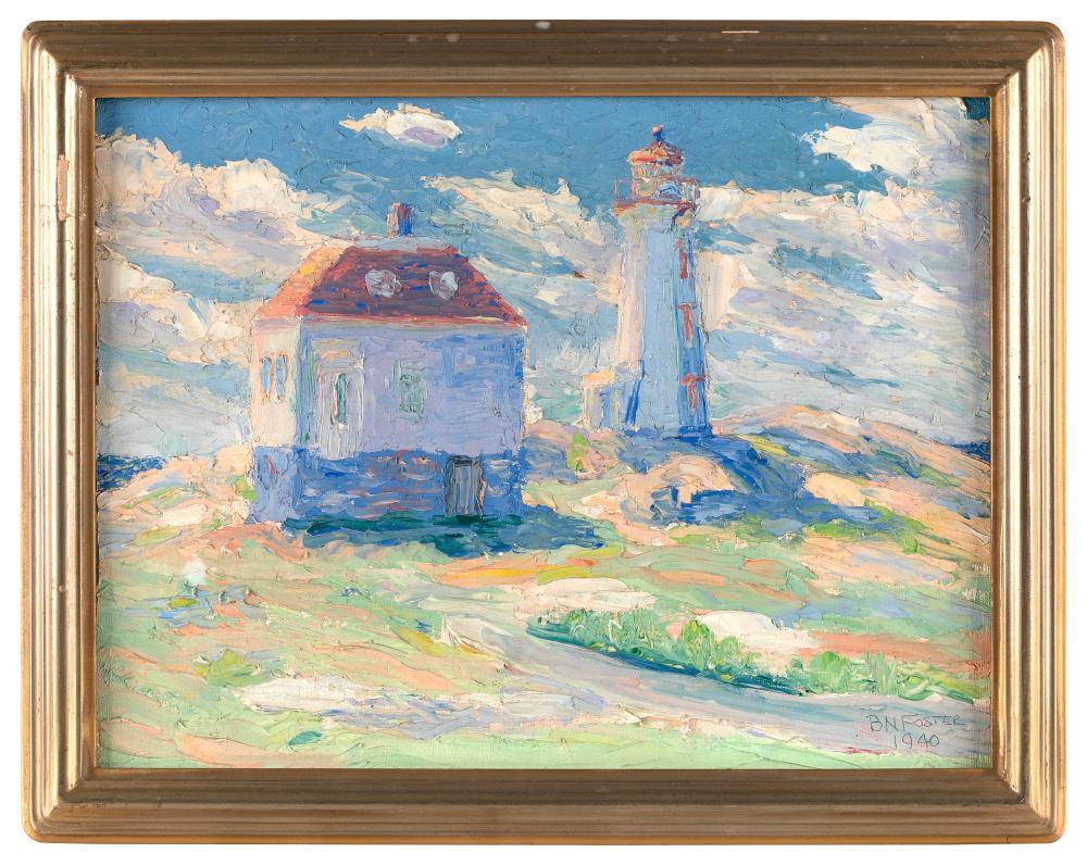 B. NORTON FOSTER (Florida, 1899-1987), Lighthouse., Oil on panel, 12” x 16”. Framed 14” x 18”. sold by Eldred's, lot 2132 — auction record photograph