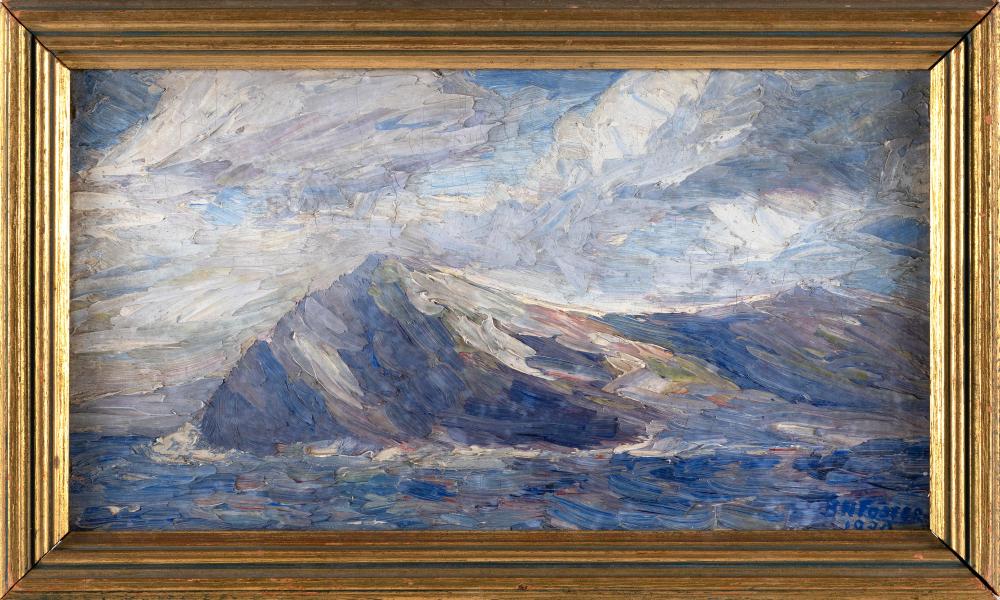 B. NORTON FOSTER (Florida, 1899-1987), “Mohegan, North Shore”., Oil on panel, 9.5” x 17”. Framed 12” x 19.75”. sold by Eldred's, lot 2134 — auction record photograph