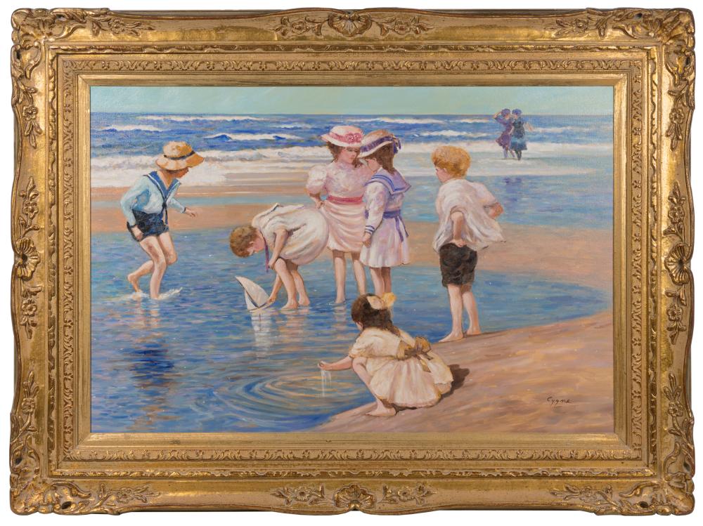 e j cygne french american b 1929 jeux d enfants oil on canvas · Leonard Auction · 2023-06-25 E. J. Cygne comparable auction result: e j cygne french american b 1929 jeux d enfants oil on canvas
