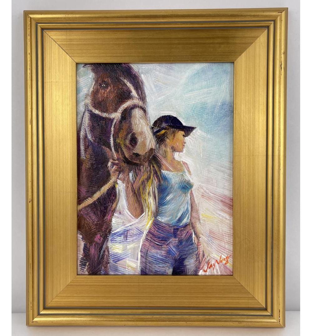 Jay Jung comparable auction result: jay jung oil on canvas cowgirl painting