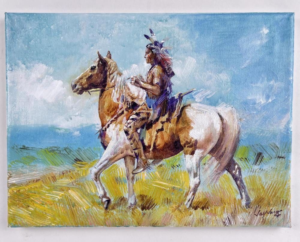 Jay Jung comparable auction result: jay jung oil on canvas indian warrior painting