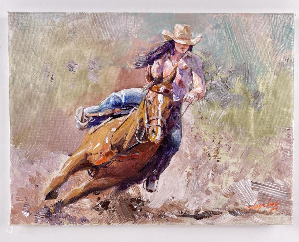 Jay Jung comparable auction result: jay jung oil on canvas cowgirl painting