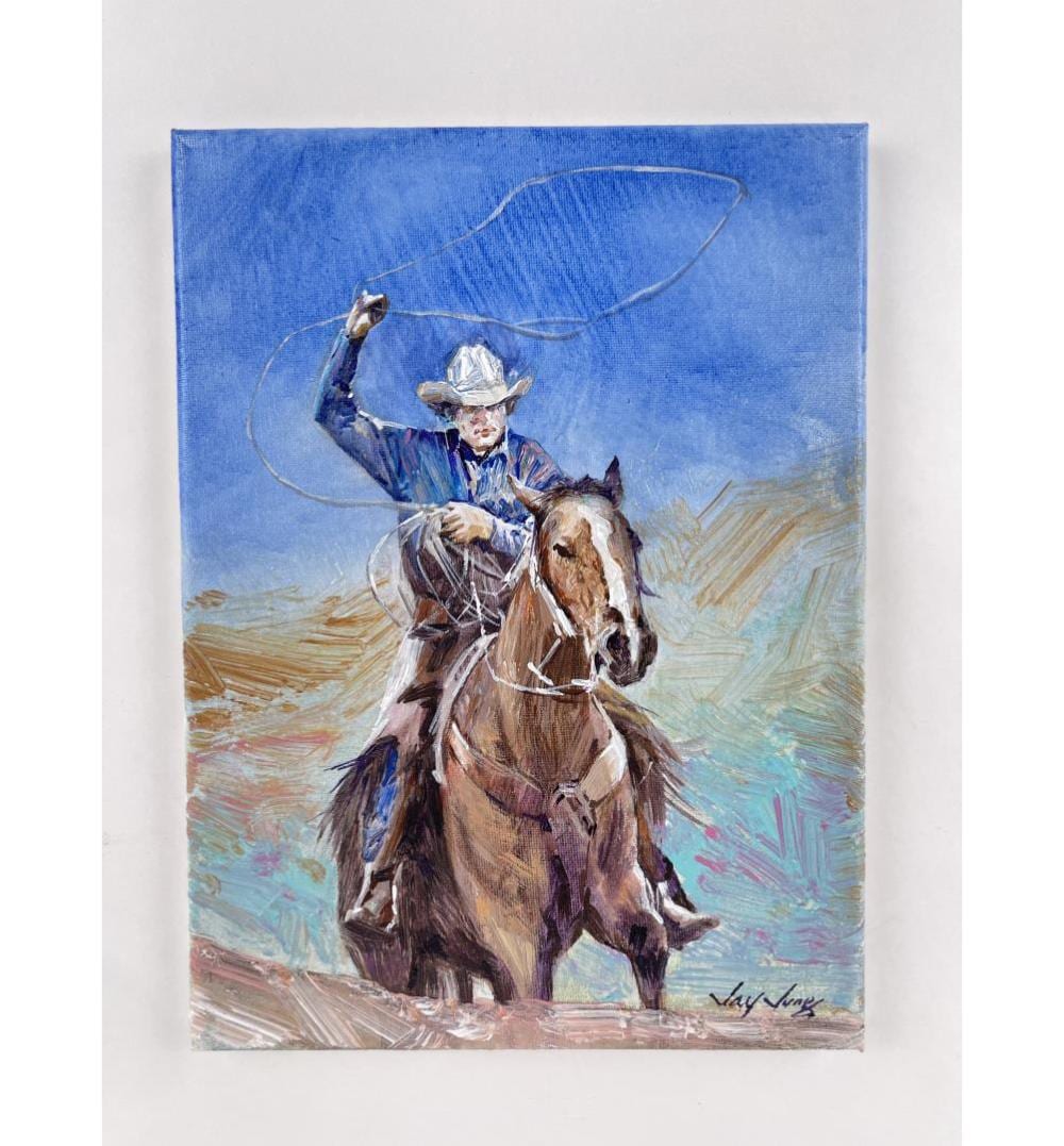 Jay Jung comparable auction result: jay jung oil on canvas cowboy painting