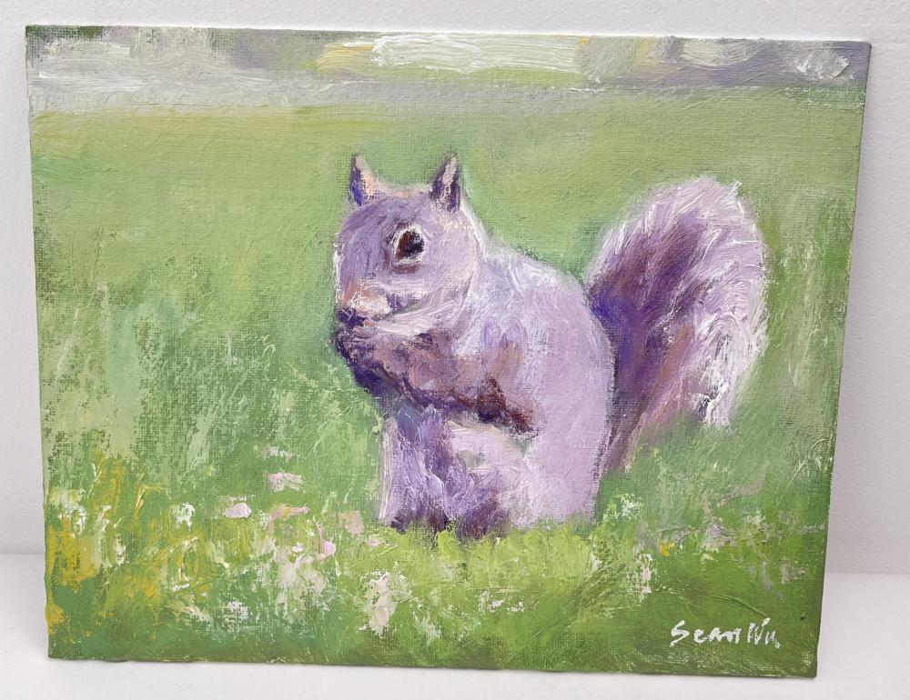 Sean Wu comparable auction result: sean wu oil on board squirrel painting