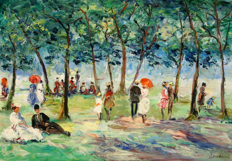 Adolfo Carducci comparable auction result: adolfo carducci italian 1903 1981 figures strolling through a park summer oil on canvas 18 1 2 x 26 1 2 in