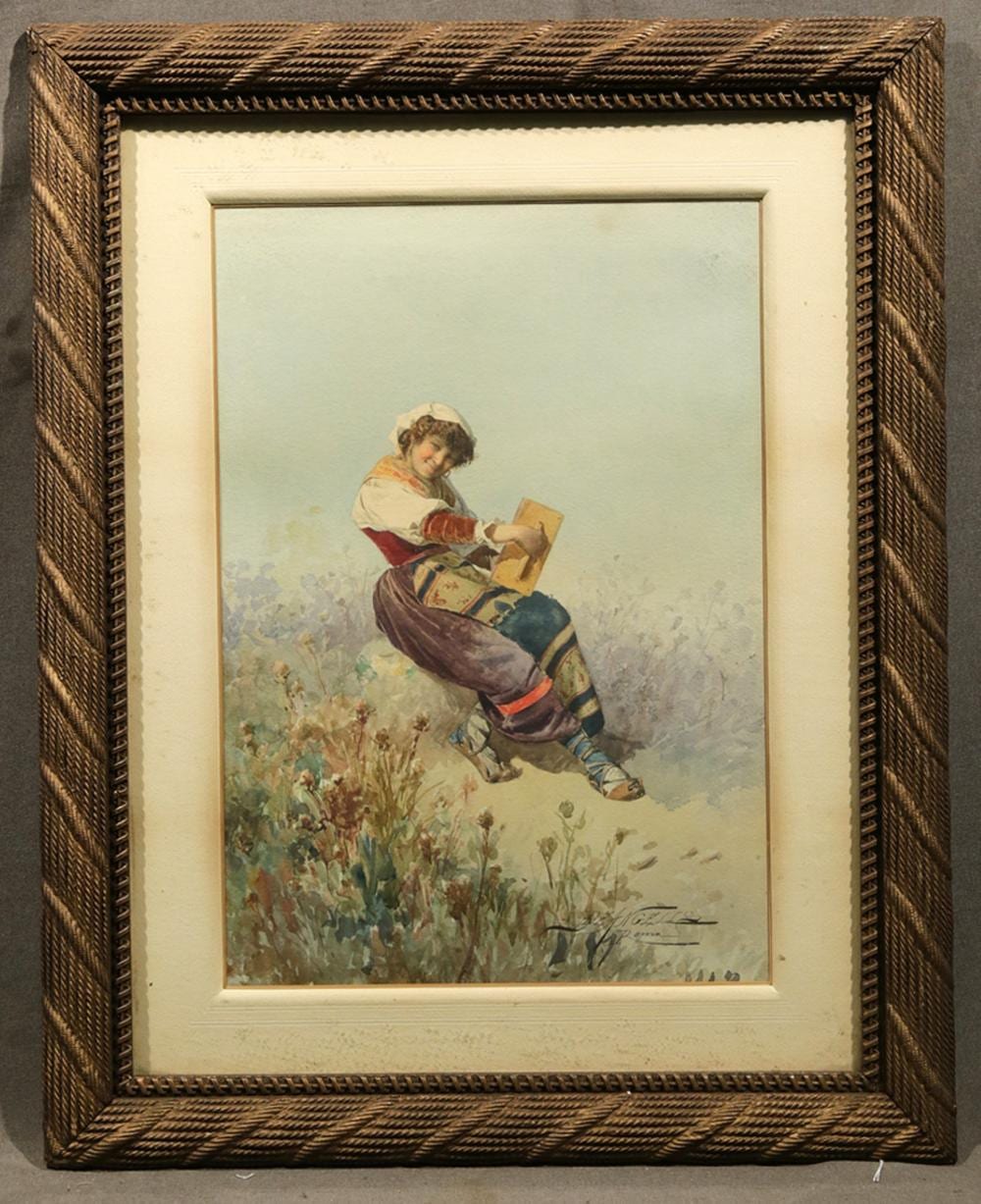 Domenico de Angelis comparable auction result: domenico de angelis peasant girl with instrument watercolor on paper