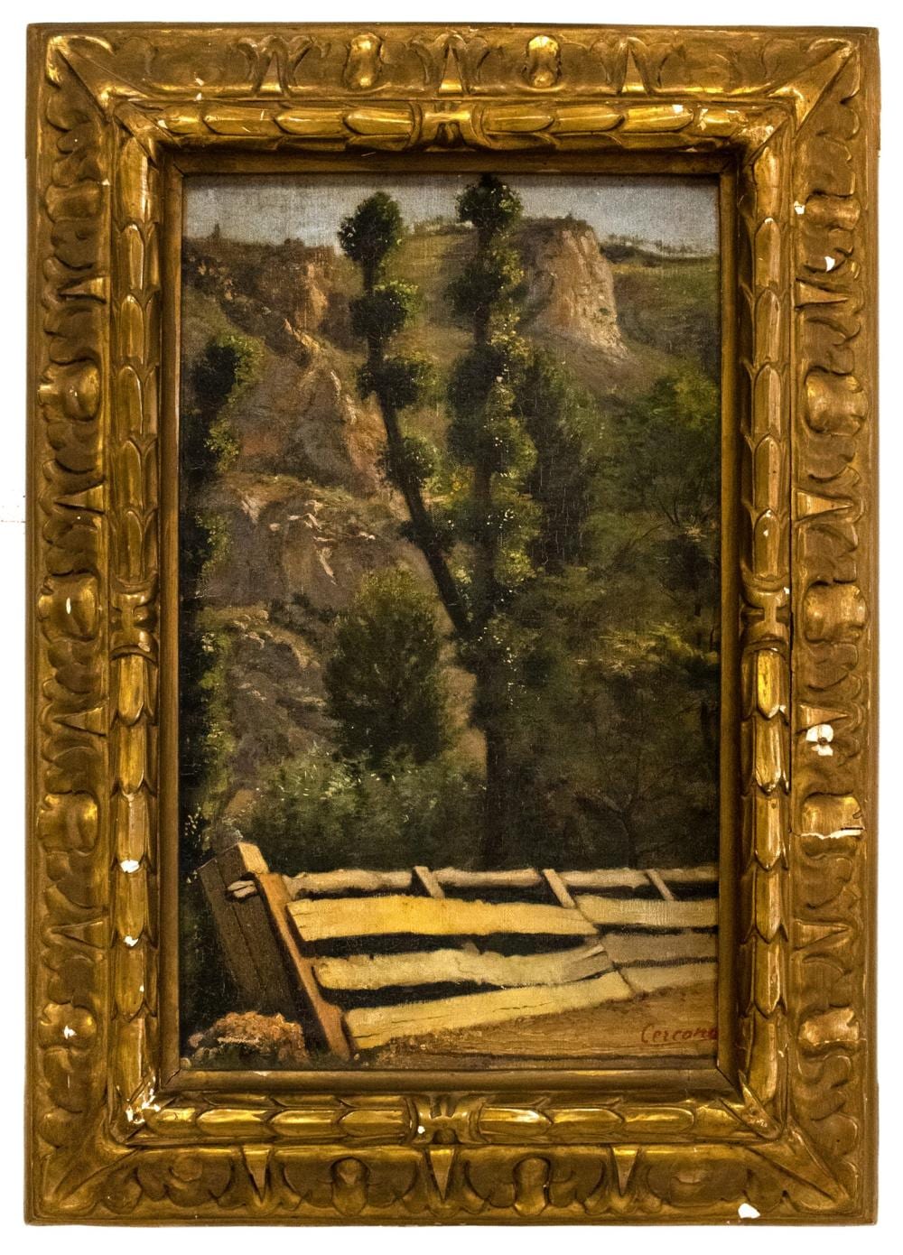 Ettore Cercone comparable auction result: ettore cercone messina 1850 sorrento 1896 paesaggio olio su tavola cm 51x31 con cornice cm 67x47