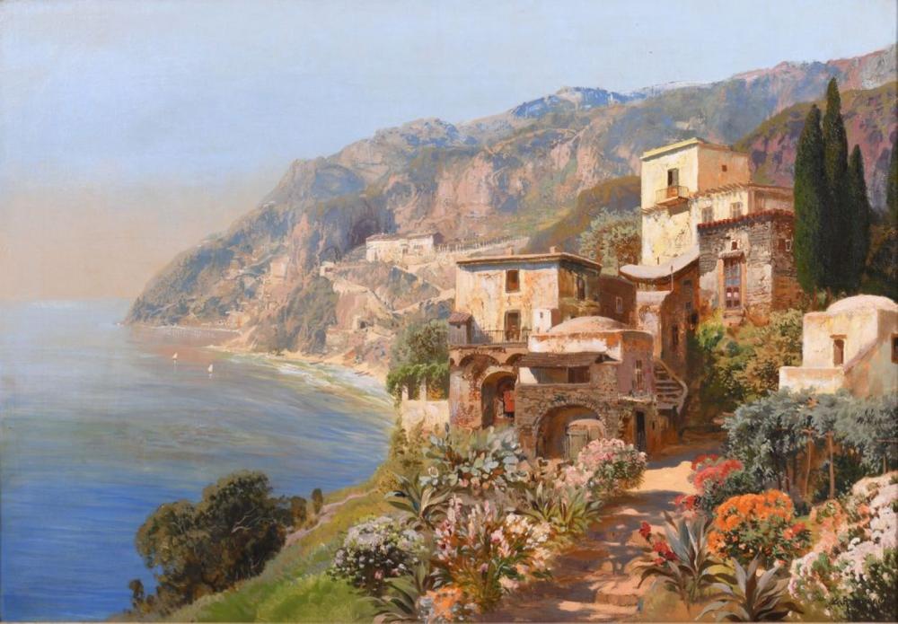 Gottfried Arnegger comparable auction result: gottfried arnegger 1905 view of a villa by the sea