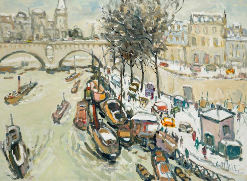 Charles Malle comparable auction result: charles malle 1935 2023 la seine neige au pont neuf paris oil on canva