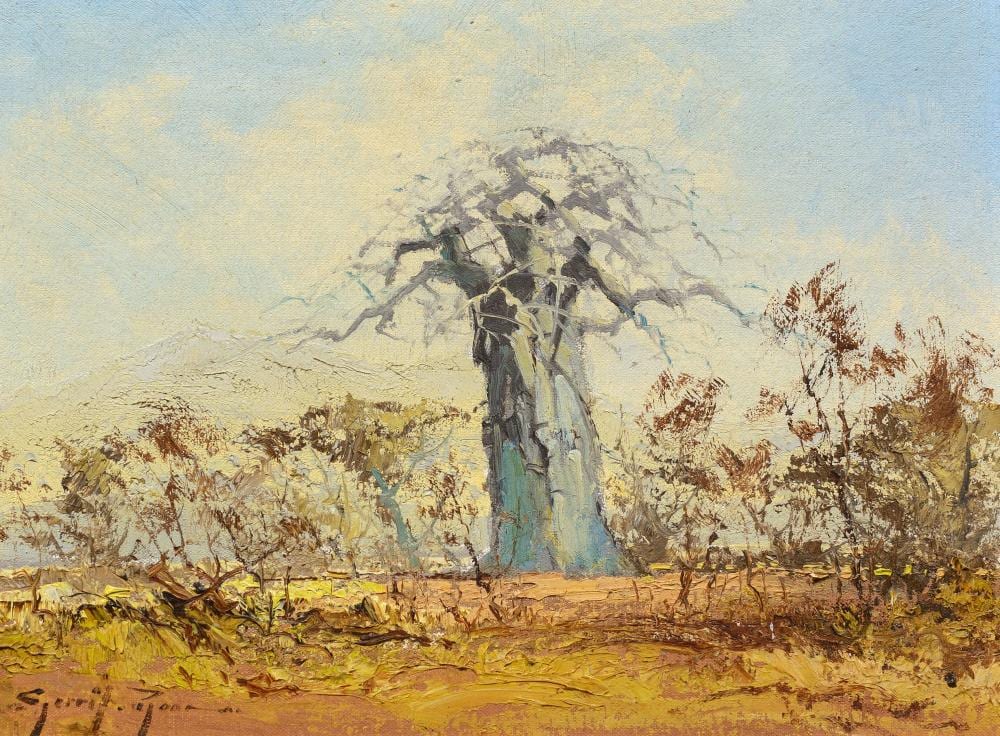gerrit roon sa 1937 2017 oil baobab tree signed 22 x 30 · 5th Avenue Auctioneers · 2023-06-19 Gerrit Roon comparable auction result: gerrit roon sa 1937 2017 oil baobab tree signed 22 x 30