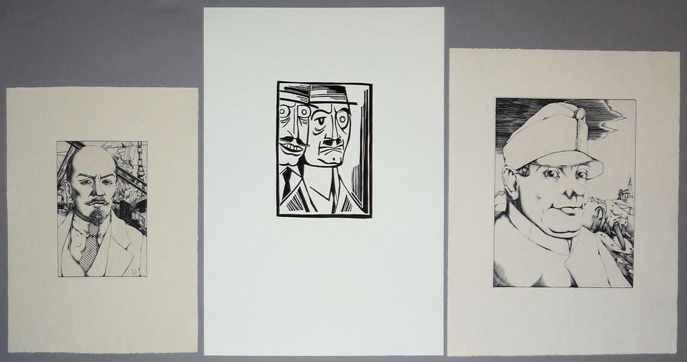 Franz Maria Jansen comparable auction result: franz m jansen zwei m nnerk pfe holzschnitt um 1920 johannes w sten schweijk und lenin kupferstiche von 1933 34