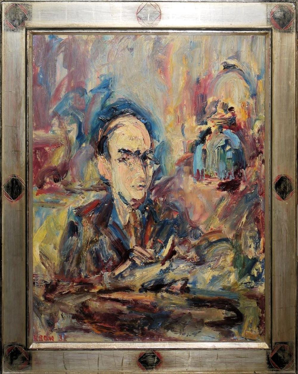 Paul Kron comparable auction result: paul kron interieur mit einem lesenden mann lgem lde von 1932 im originalen k nstlerrahmen