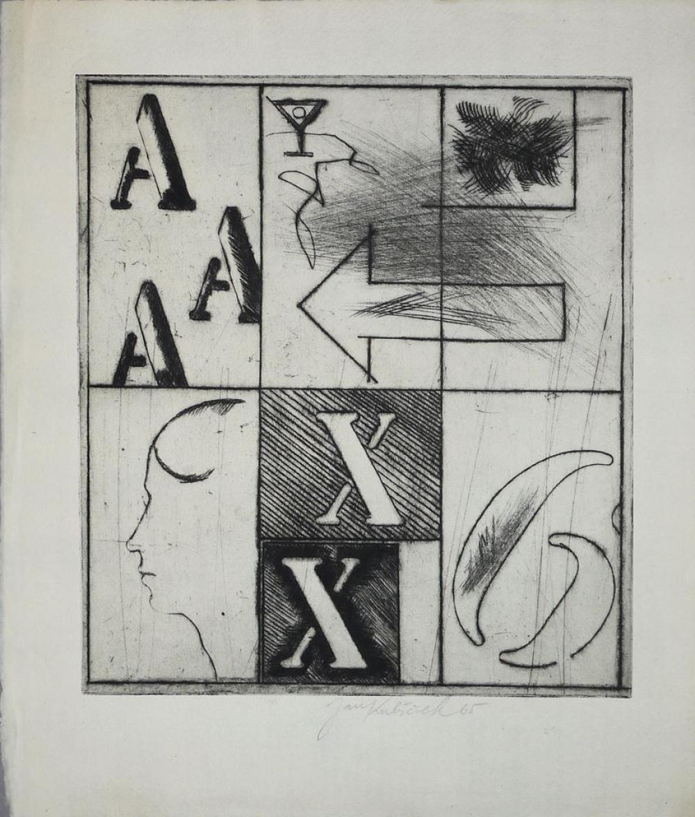 Jan Kubicek comparable auction result: jan kubicek komposition mit pfeil nach links sign radierung von 1965