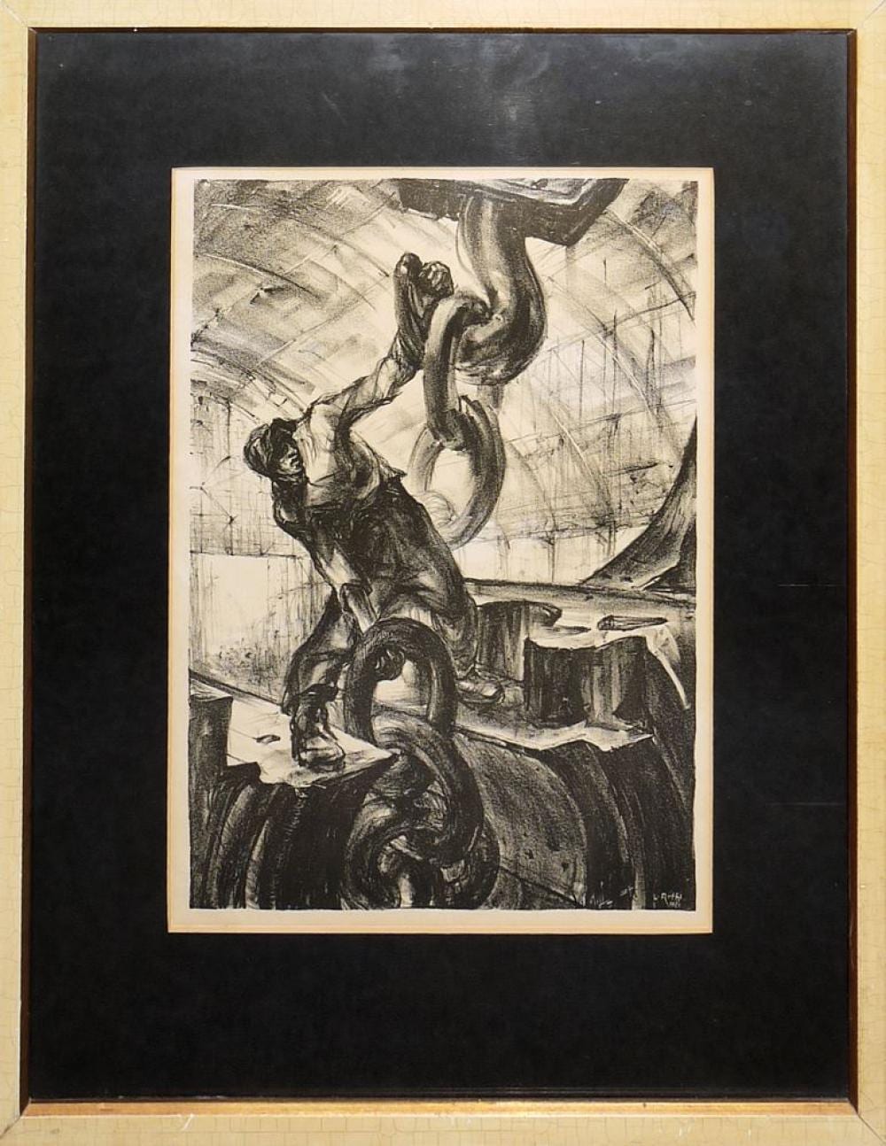Lili Réthi comparable auction result: lili r thi arbeiter an gro er kette aus serie germinal lithographie von 1921 gerahmt
