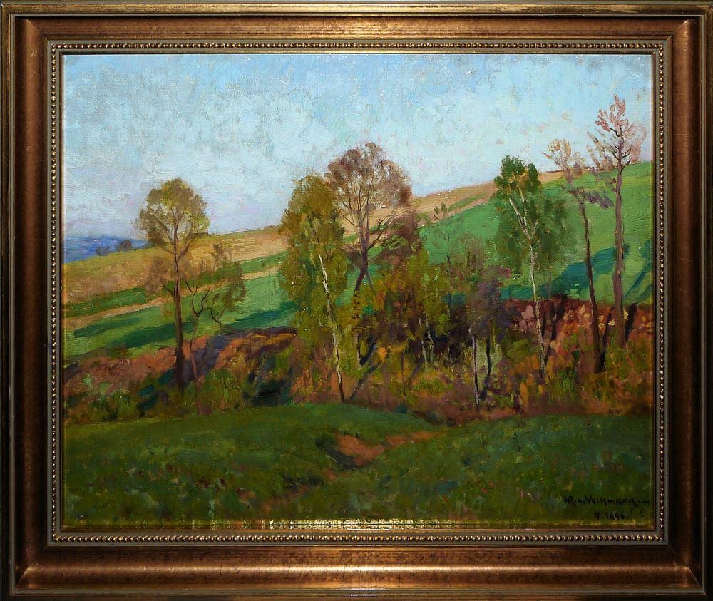 Hans Richard von Volkmann comparable auction result: hans richard von volkmann fr hlingslandschaft bei goppeln lgem lde von 1896 gerahmt
