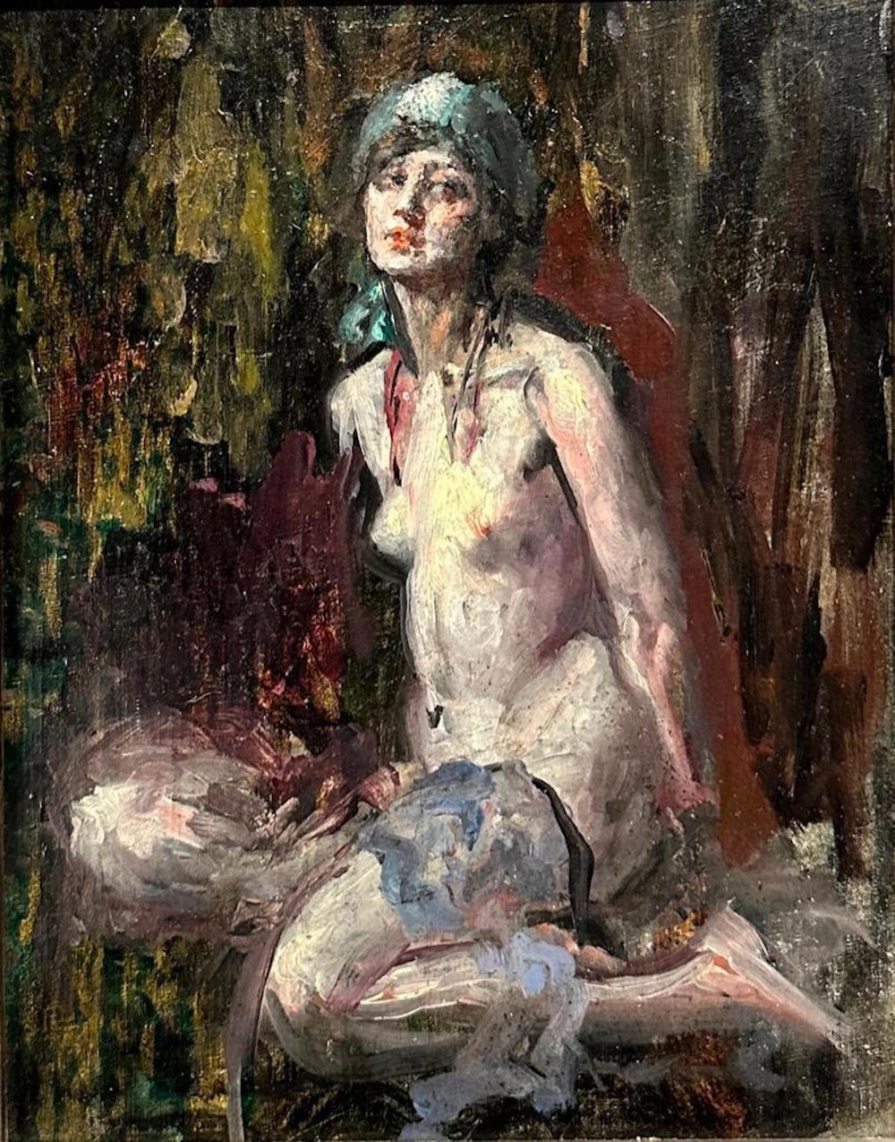Indiana Gyberson comparable auction result: indiana gyberson oil nude wearing a blue turban