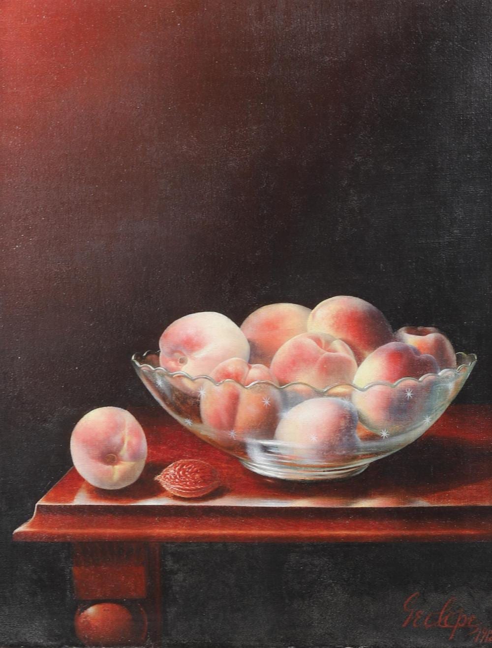 George Cope comparable auction result: george cope american 1855 1929 pa artist still life painting depicting peaches in a glass bowl signed geo cope 1912 16 1 4
