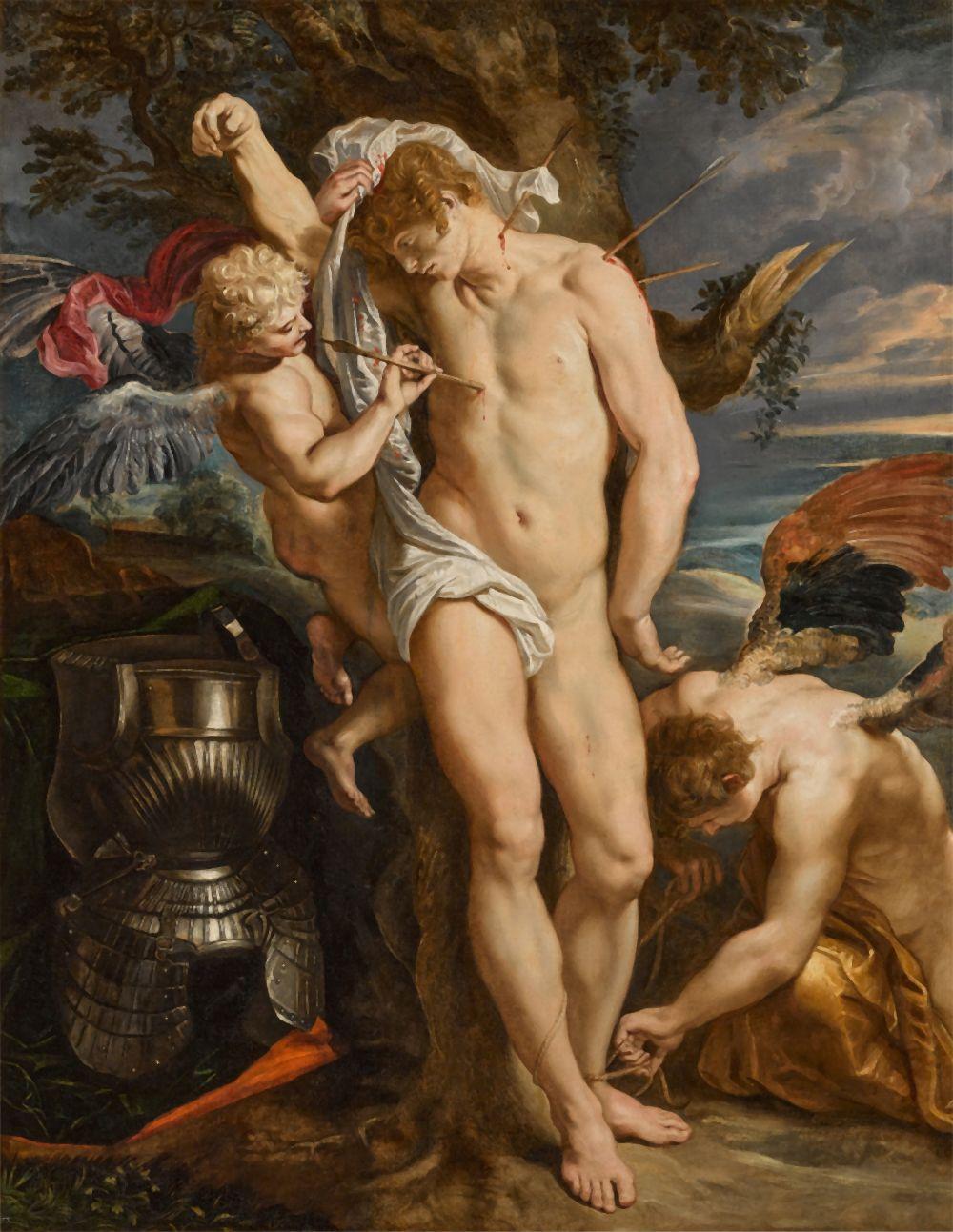 Saint Sebastian tended by two angels comparable sale