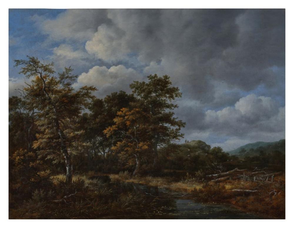 Jacob Isaackszoon van Ruisdael comparable auction result: a wooded landscape with a stream and a group of trees