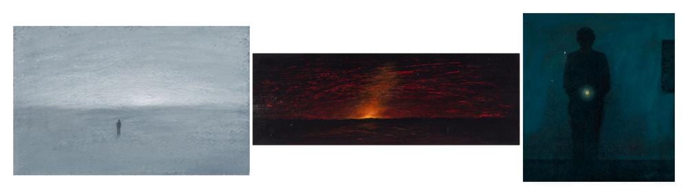 Adam Straus comparable auction result: i solitary figure ii toxic flame iii man with flashlight three works