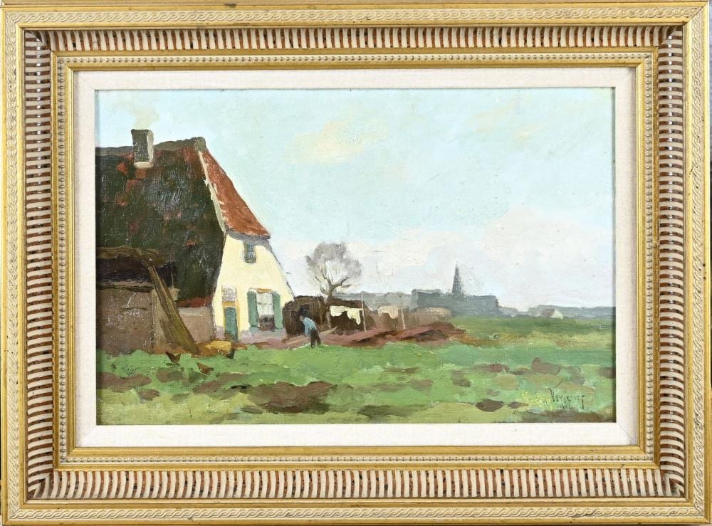 Andries Verleur comparable auction result: andries verleur landscape with farm and farmer