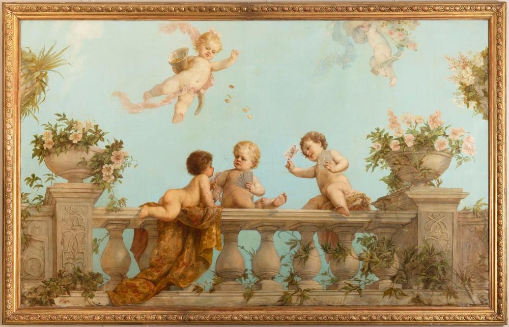 Franz Lefler comparable auction result: franz lefler 1831 1898 monumental painting with putti playing cards