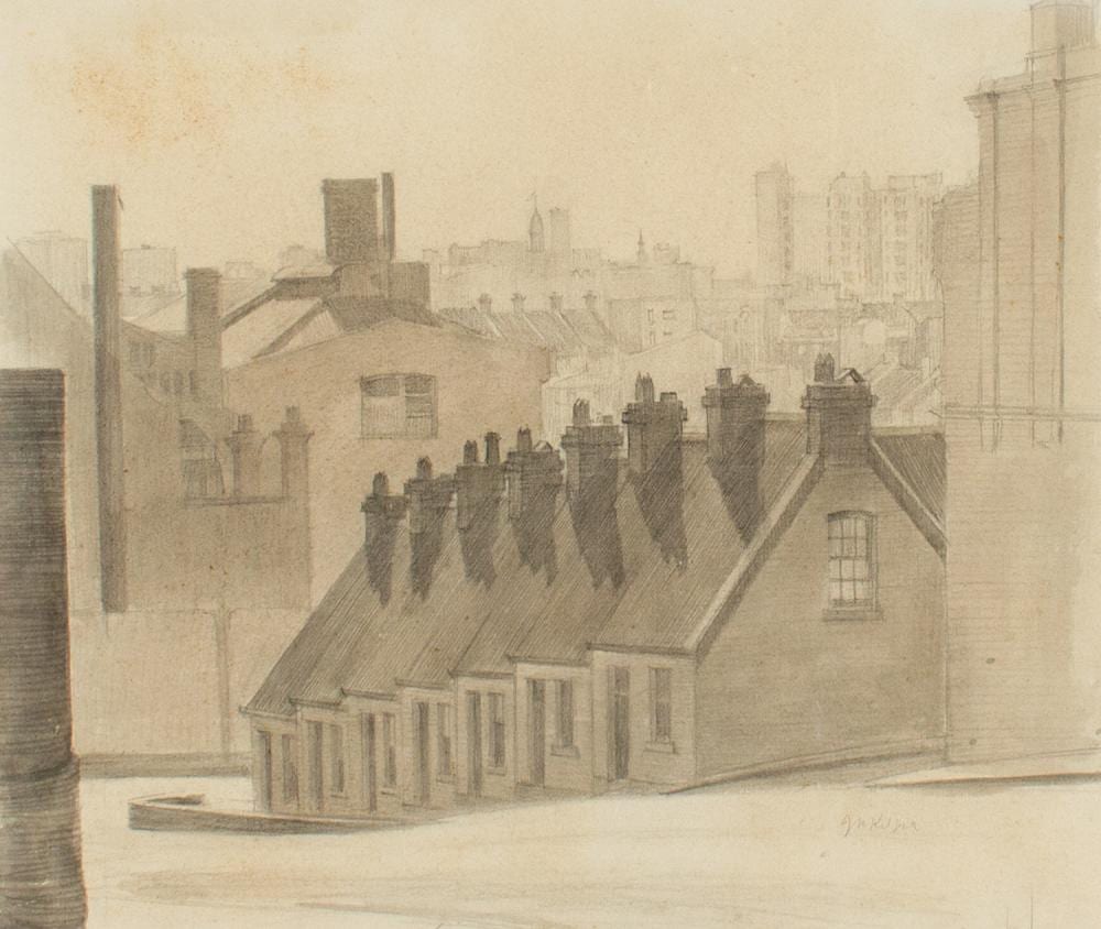J. Noel Kilgour comparable auction result: jack noel kilgour rooftops wooloomooloo pencil drawing