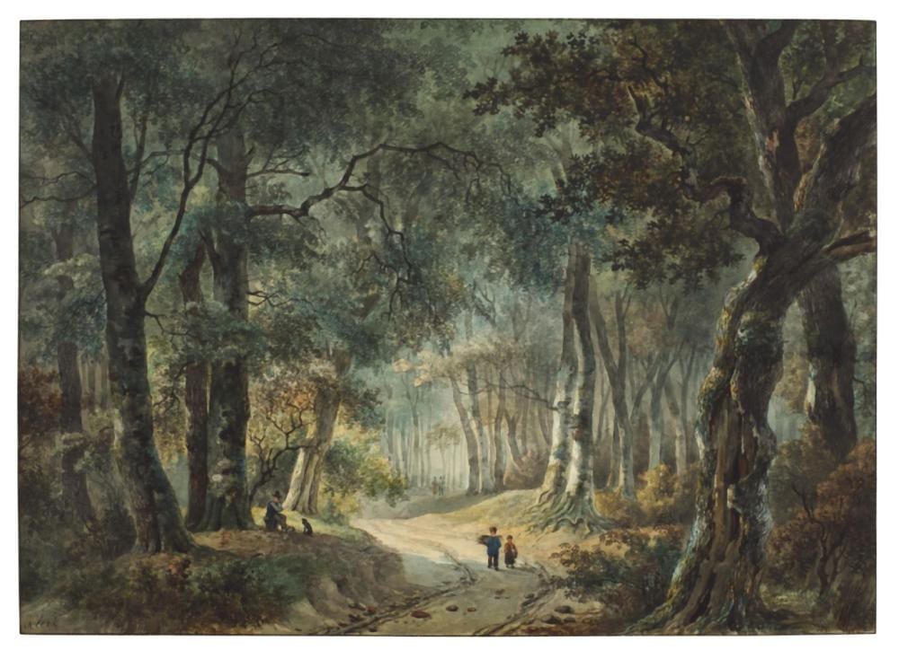 Willem de Klerk comparable auction result: two children walking on a path in a forest