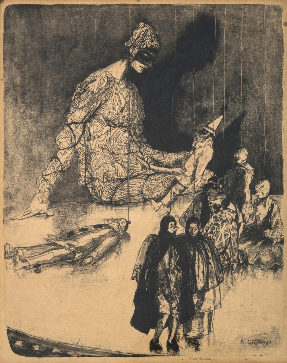 Ethel Gabain comparable auction result: ethel gabain 1883 1950 harlequin figure with marionettes
